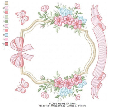 Monogram Frame with roses embroidery designs - Flower Laurel wreath machine embroidery pattern - Kitchen Towel file - Instant download jef
