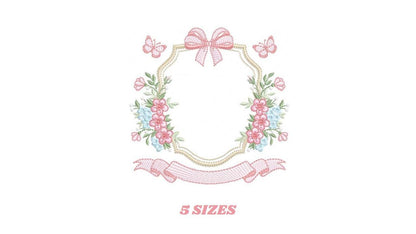 Monogram Frame with roses embroidery designs - Flower Laurel wreath machine embroidery pattern - Kitchen Towel file - Instant download jef