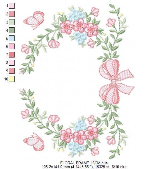 Monogram Frame with roses embroidery designs - Flower Laurel wreath machine embroidery pattern - Kitchen Towel file - Instant download jef