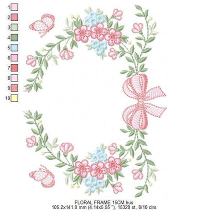 Monogram Frame with roses embroidery designs - Flower Laurel wreath machine embroidery pattern - Kitchen Towel file - Instant download jef