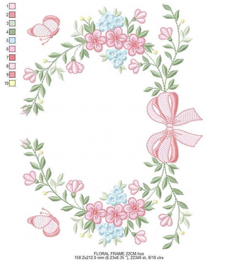 Monogram Frame with roses embroidery designs - Flower Laurel wreath machine embroidery pattern - Kitchen Towel file - Instant download jef