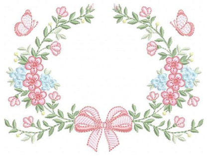 Monogram Frame with roses embroidery designs - Flower Laurel wreath machine embroidery pattern - Kitchen Towel file - Instant download jef