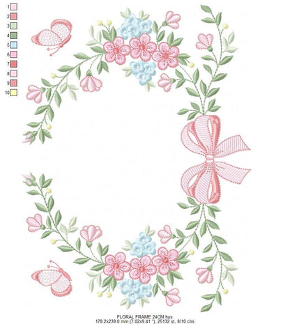 Monogram Frame with roses embroidery designs - Flower Laurel wreath machine embroidery pattern - Kitchen Towel file - Instant download jef