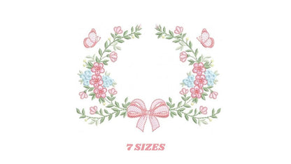 Monogram Frame with roses embroidery designs - Flower Laurel wreath machine embroidery pattern - Kitchen Towel file - Instant download jef