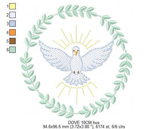 Dove embroidery designs - Holy Spirit machine embroidery pattern - Catholic Religious Eucharist file - Instant digital download pes jef dst