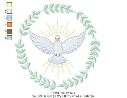 Dove embroidery designs - Holy Spirit machine embroidery pattern - Catholic Religious Eucharist file - Instant digital download pes jef dst