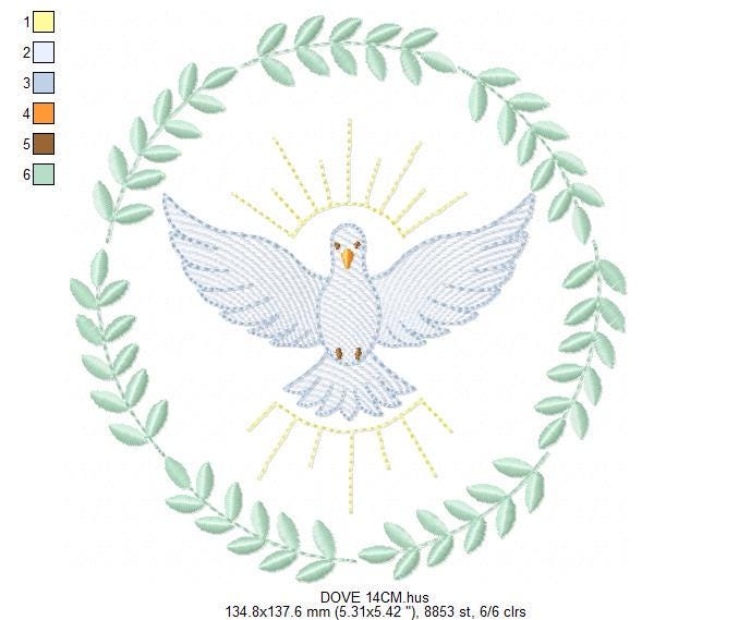 Dove embroidery designs - Holy Spirit machine embroidery pattern - Catholic Religious Eucharist file - Instant digital download pes jef dst