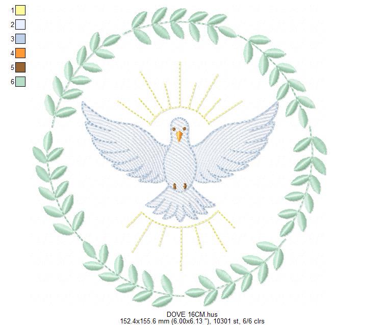 Dove embroidery designs - Holy Spirit machine embroidery pattern - Catholic Religious Eucharist file - Instant digital download pes jef dst
