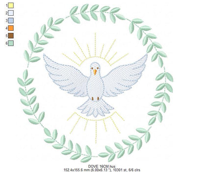 Dove embroidery designs - Holy Spirit machine embroidery pattern - Catholic Religious Eucharist file - Instant digital download pes jef dst