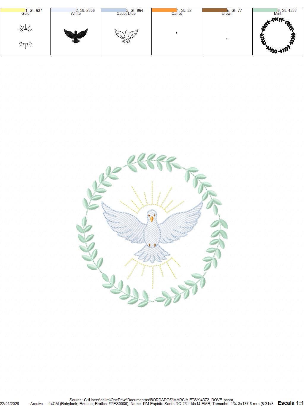 Dove embroidery designs - Holy Spirit machine embroidery pattern - Catholic Religious Eucharist file - Instant digital download pes jef dst
