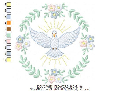 Dove embroidery designs - Holy Spirit machine embroidery pattern - Catholic Religious Eucharist file - Instant digital download pes jef dst