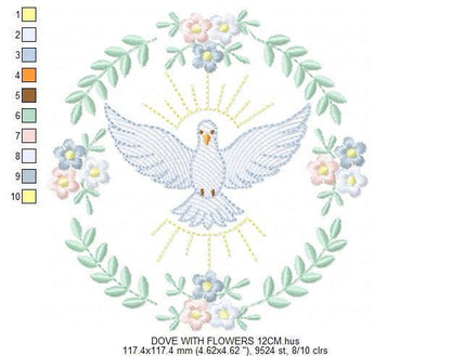 Dove embroidery designs - Holy Spirit machine embroidery pattern - Catholic Religious Eucharist file - Instant digital download pes jef dst