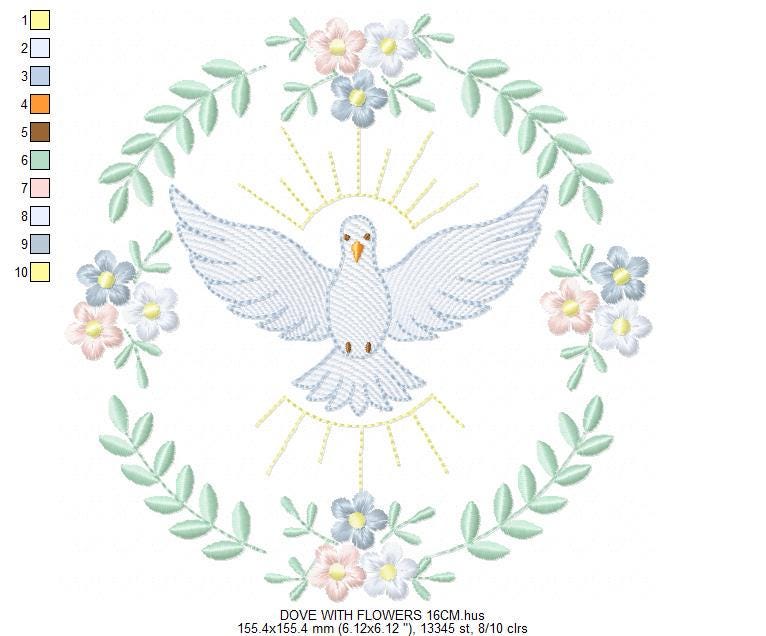 Dove embroidery designs - Holy Spirit machine embroidery pattern - Catholic Religious Eucharist file - Instant digital download pes jef dst