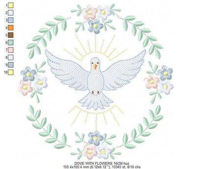 Dove embroidery designs - Holy Spirit machine embroidery pattern - Catholic Religious Eucharist file - Instant digital download pes jef dst