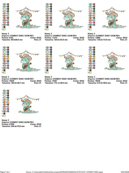 Dinosaur with cowboy hat embroidery designs - Dino with flags playing guitar machine embroidery pattern - Baby Boy file - Instant download
