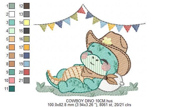 Dinosaur with cowboy hat embroidery designs - Sleeping Dino with flags machine embroidery pattern - Baby Boy file - Instant download pes jef