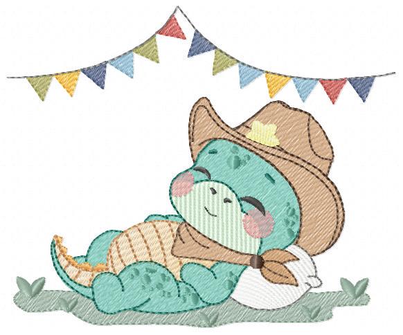 Dinosaur with cowboy hat embroidery designs - Sleeping Dino with flags machine embroidery pattern - Baby Boy file - Instant download pes jef