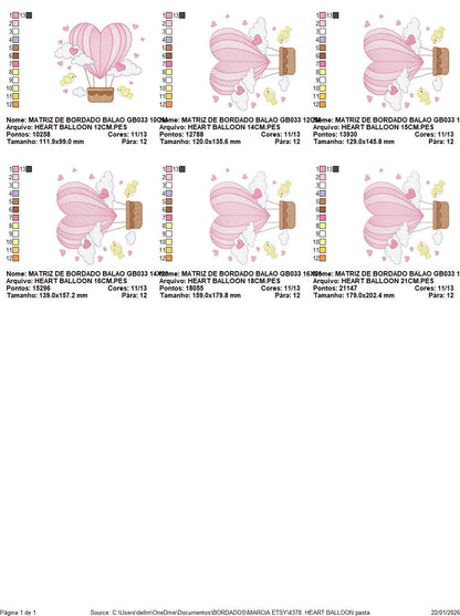Hot air Balloon embroidery designs - Pink Balloon with birds and hearts machine embroidery pattern - Baby Girl file - instant download pes
