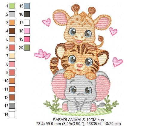 Safari animals embroidery designs - Elephant machine embroidery pattern - Baby girl and boy -Giraffe and Tiger - Instant digital download
