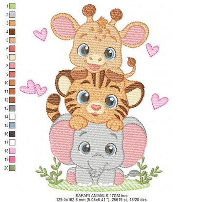 Safari animals embroidery designs - Elephant machine embroidery pattern - Baby girl and boy -Giraffe and Tiger - Instant digital download