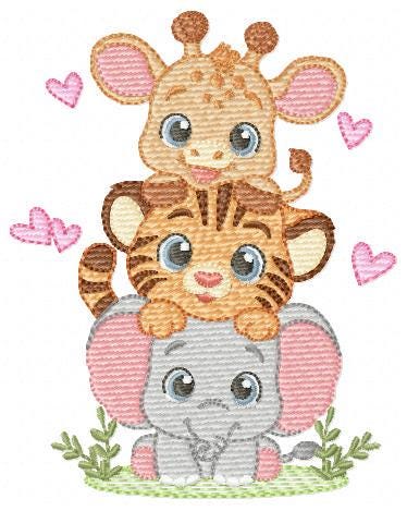 Safari animals embroidery designs - Elephant machine embroidery pattern - Baby girl and boy -Giraffe and Tiger - Instant digital download