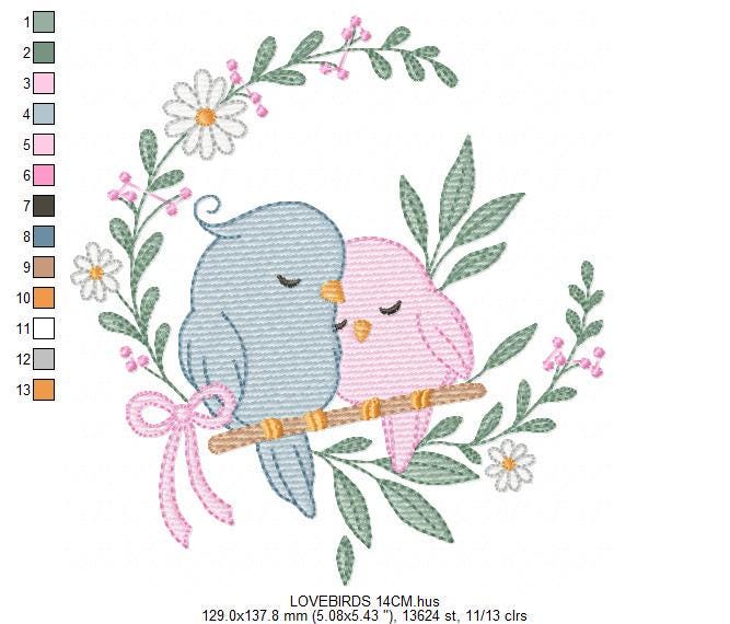 Love Birds embroidery designs - Family Bird machine embroidery pattern - Family Couple with flowers file - Instant digital download pes jef