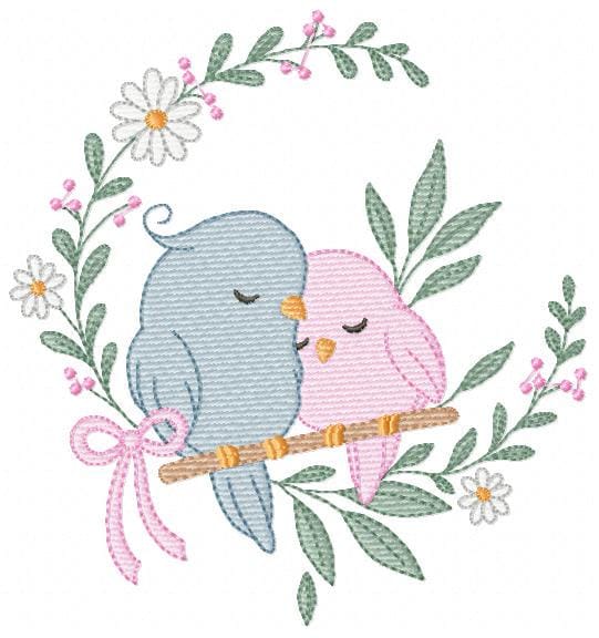 Love Birds embroidery designs - Family Bird machine embroidery pattern - Family Couple with flowers file - Instant digital download pes jef