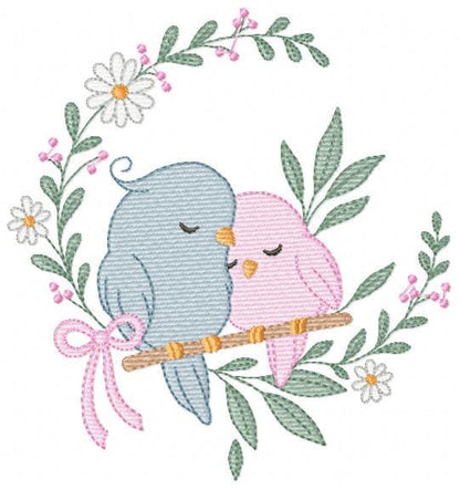 Love Birds embroidery designs - Family Bird machine embroidery pattern - Family Couple with flowers file - Instant digital download pes jef