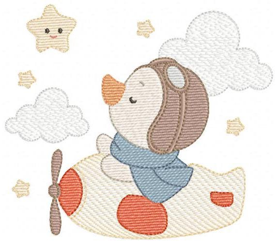 Pilot Duck with plane embroidery design - Aviator animal with airplane machine embroidery pattern - Baby boy file - Instant download pes jef