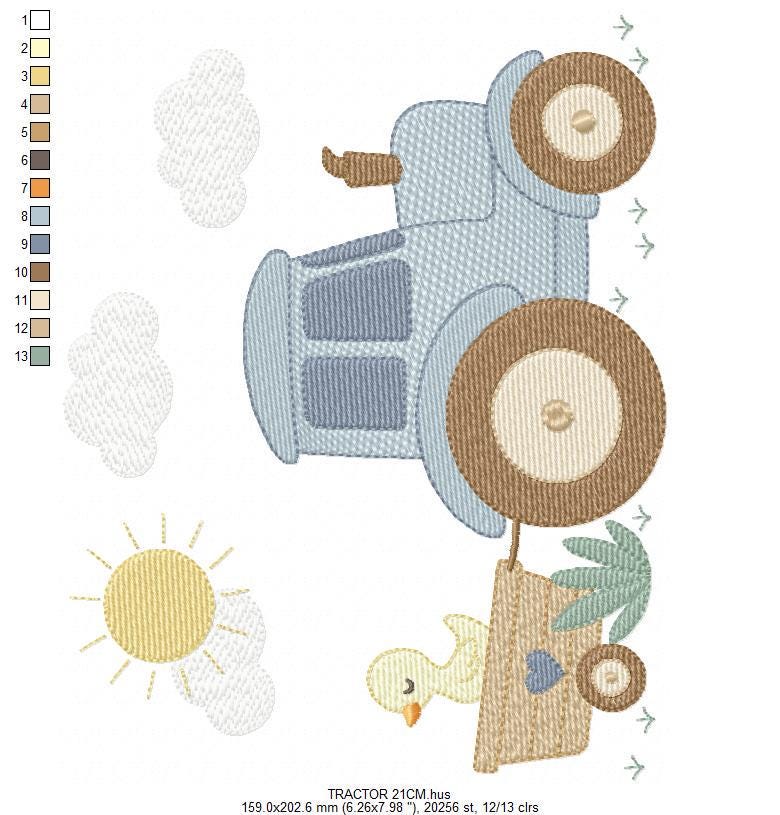 Farm Tractor embroidery designs - Ranch Pickup Truck with duck machine embroidery pattern - Baby boy file - Instant digital download pes jef