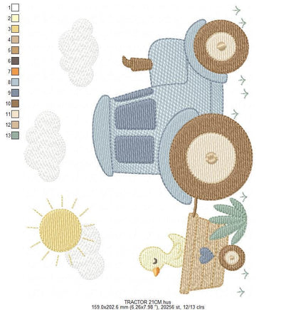 Farm Tractor embroidery designs - Ranch Pickup Truck with duck machine embroidery pattern - Baby boy file - Instant digital download pes jef