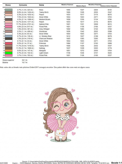 Long hair girl with glasses embroidery designs - Princess machine embroidery pattern - Baby Girl file - Instant digital download pes jef dst