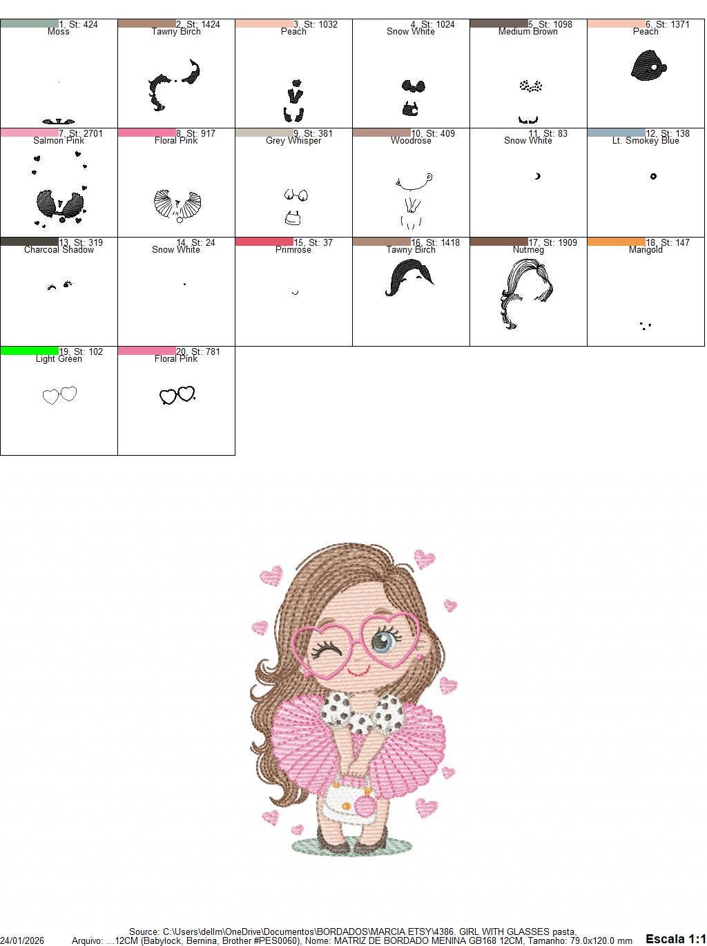 Long hair girl with glasses embroidery designs - Princess machine embroidery pattern - Baby Girl file - Instant digital download pes jef dst