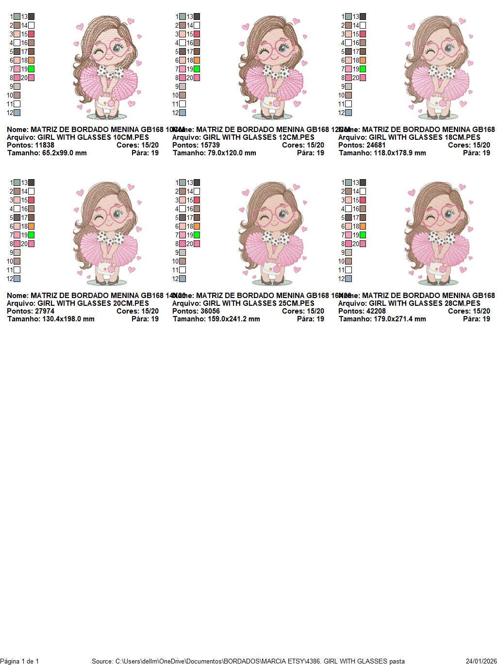 Long hair girl with glasses embroidery designs - Princess machine embroidery pattern - Baby Girl file - Instant digital download pes jef dst