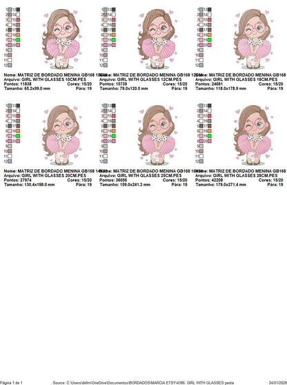 Long hair girl with glasses embroidery designs - Princess machine embroidery pattern - Baby Girl file - Instant digital download pes jef dst