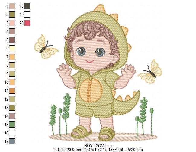Dragon Boy embroidery designs - Dinosaur machine embroidery pattern - Baby Boy dressed as dragon dino - instant digital download pes jef dst