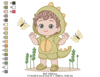 Dragon Boy embroidery designs - Dinosaur machine embroidery pattern - Baby Boy dressed as dragon dino - instant digital download pes jef dst