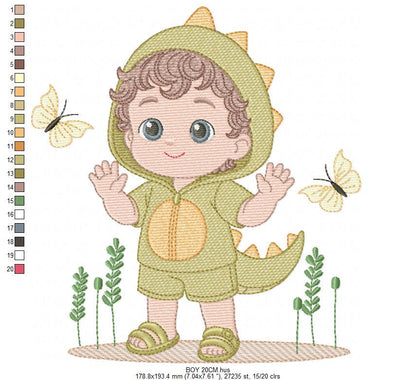 Dragon Boy embroidery designs - Dinosaur machine embroidery pattern - Baby Boy dressed as dragon dino - instant digital download pes jef dst