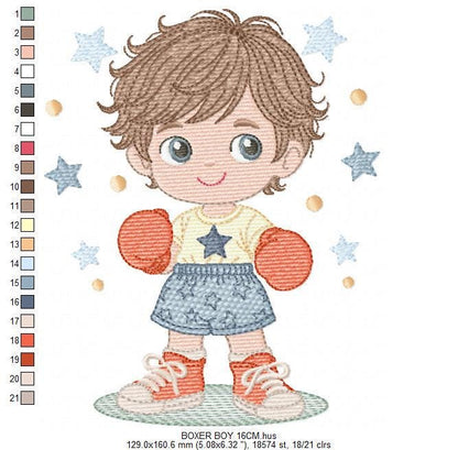 Boxer Boy embroidery designs - Baby Boy athlete machine embroidery file - Fighter Pugilist file - Instant digital download pes jef dst hus