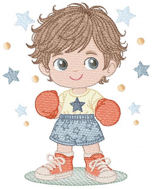 Boxer Boy embroidery designs - Baby Boy athlete machine embroidery file - Fighter Pugilist file - Instant digital download pes jef dst hus