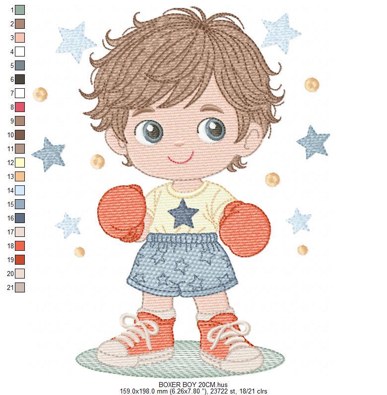 Boxer Boy embroidery designs - Baby Boy athlete machine embroidery file - Fighter Pugilist file - Instant digital download pes jef dst hus