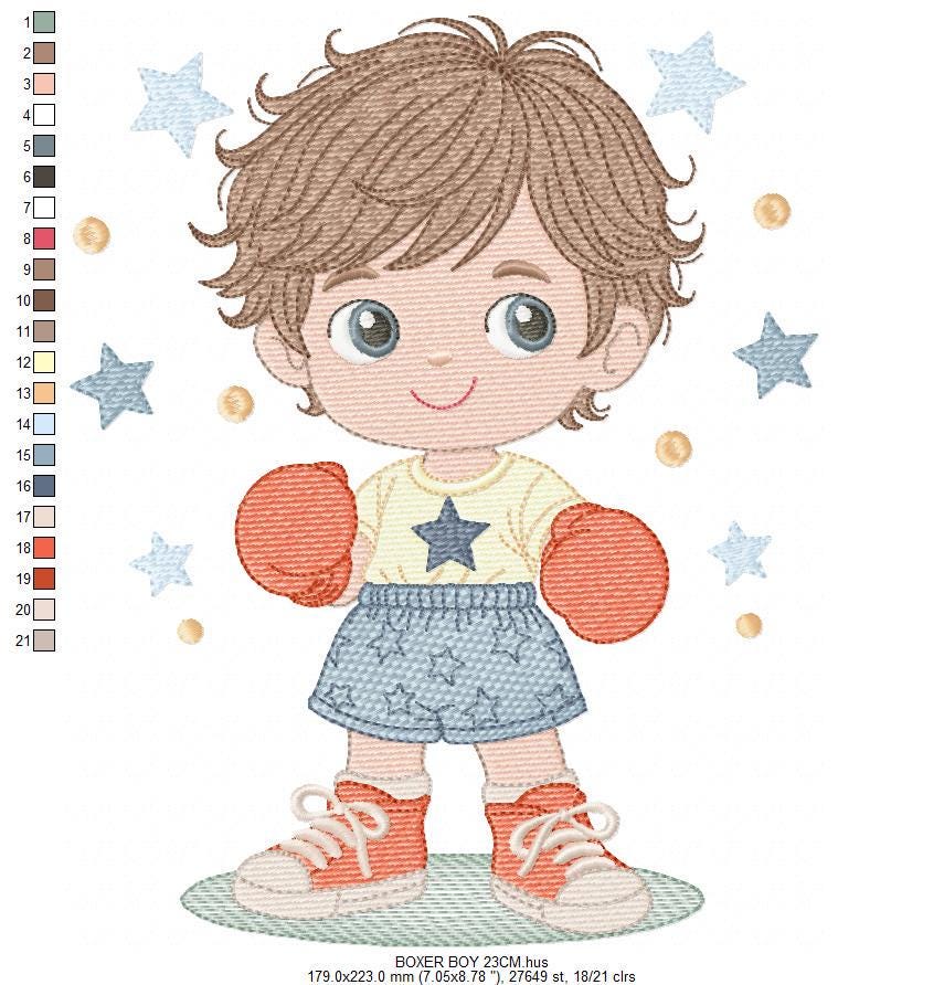 Boxer Boy embroidery designs - Baby Boy athlete machine embroidery file - Fighter Pugilist file - Instant digital download pes jef dst hus