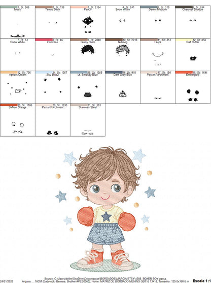 Boxer Boy embroidery designs - Baby Boy athlete machine embroidery file - Fighter Pugilist file - Instant digital download pes jef dst hus