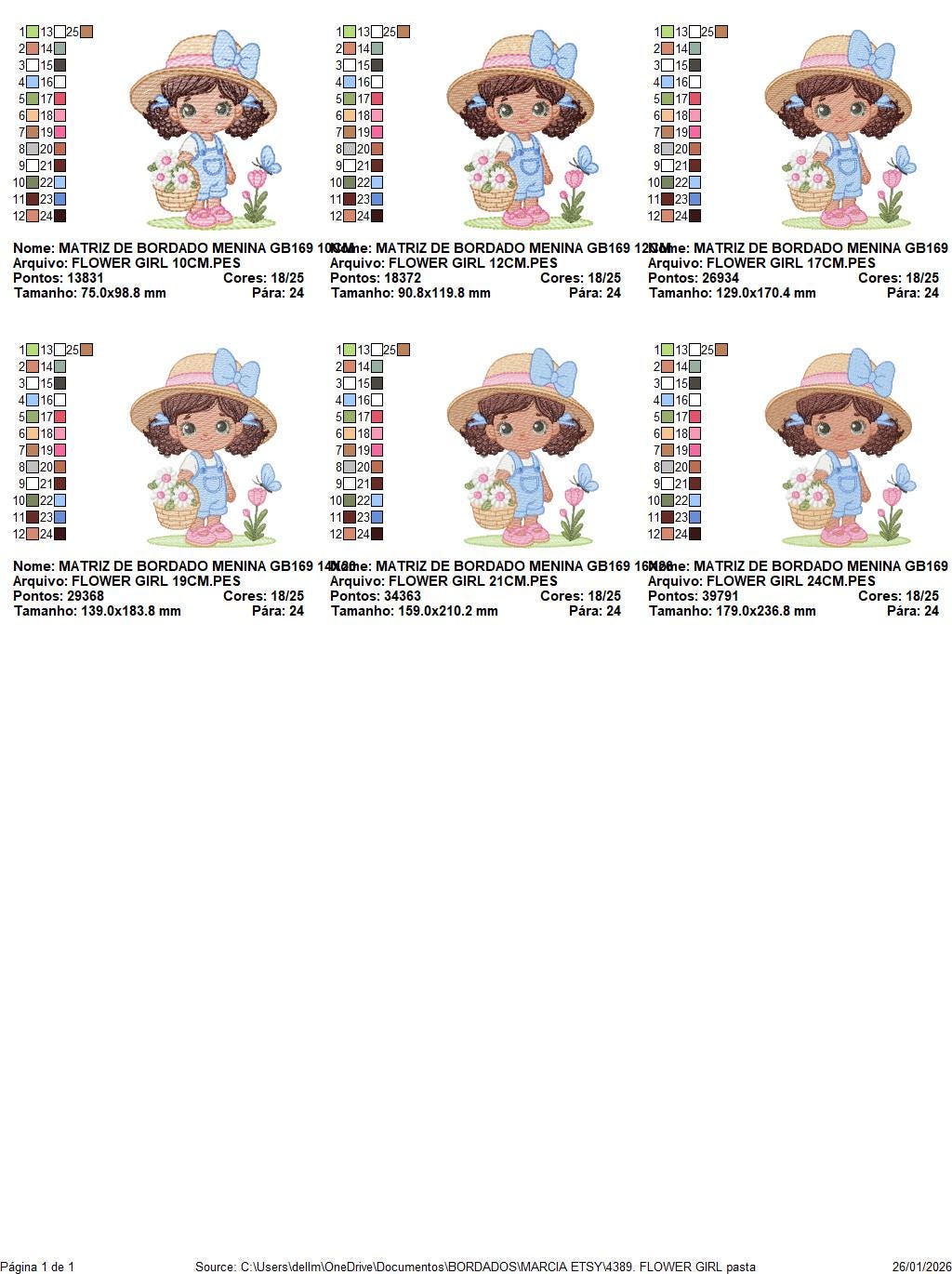 Girl Farmer embroidery designs - Farmer with straw hat daisies machine embroidery pattern - Girl with black curly hair - Instant download