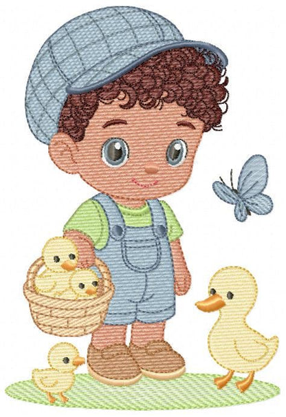 Baby Boy Farmer embroidery design - Boy with hat and ducks machine embroidery pattern - Ranch Horse Farm file - Instant download pes jef dst