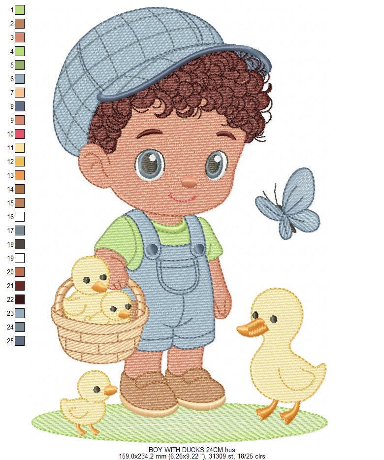 Baby Boy Farmer embroidery design - Boy with hat and ducks machine embroidery pattern - Ranch Horse Farm file - Instant download pes jef dst