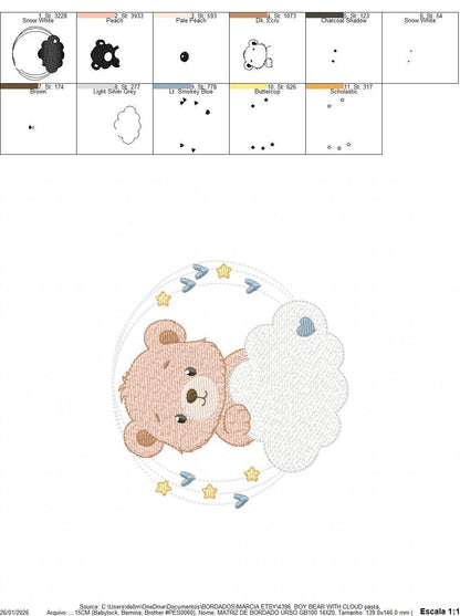 Male Bear with cloud and stars embroidery designs - Baby Boy Teddy Bear machine embroidery pattern - Instant digital download pes jef dst