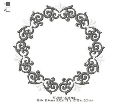 Monogram Wreath embroidery designs - Floral Roses Frame machine embroidery pattern - Kitchen Tea Towel file - Instant digital download pes
