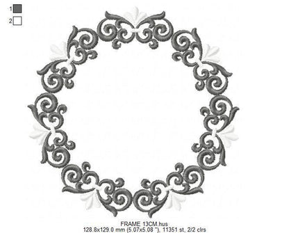 Monogram Wreath embroidery designs - Floral Roses Frame machine embroidery pattern - Kitchen Tea Towel file - Instant digital download pes