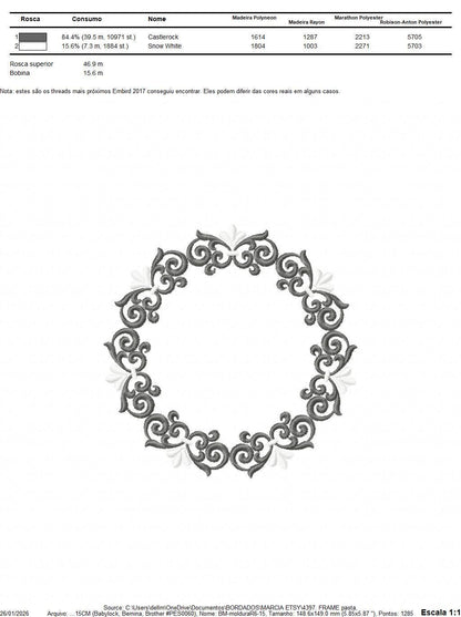 Monogram Wreath embroidery designs - Floral Roses Frame machine embroidery pattern - Kitchen Tea Towel file - Instant digital download pes